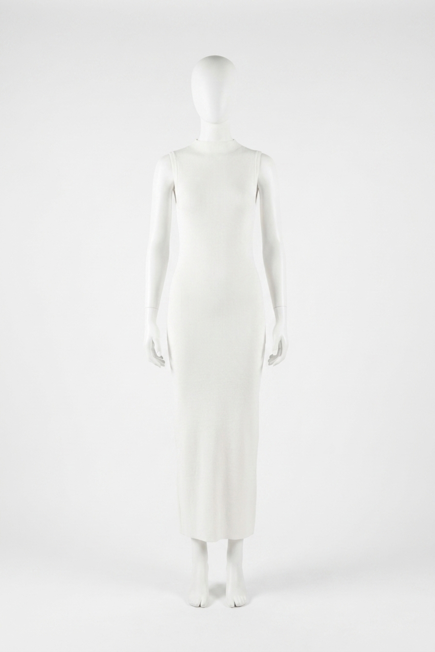 NEW ENZA COSTA silk sweater rib mockneck dress in white